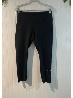 Nike Dri-Fit Womens Black Cropped Leggings With Side Pockets Size Large